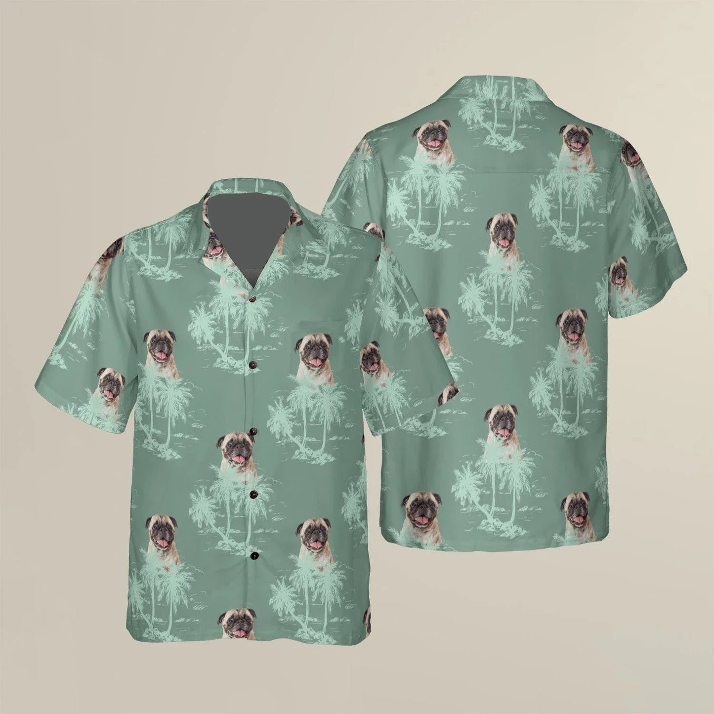Men's Funny Dog Face Printed Button-Up Hawaiian Shirt