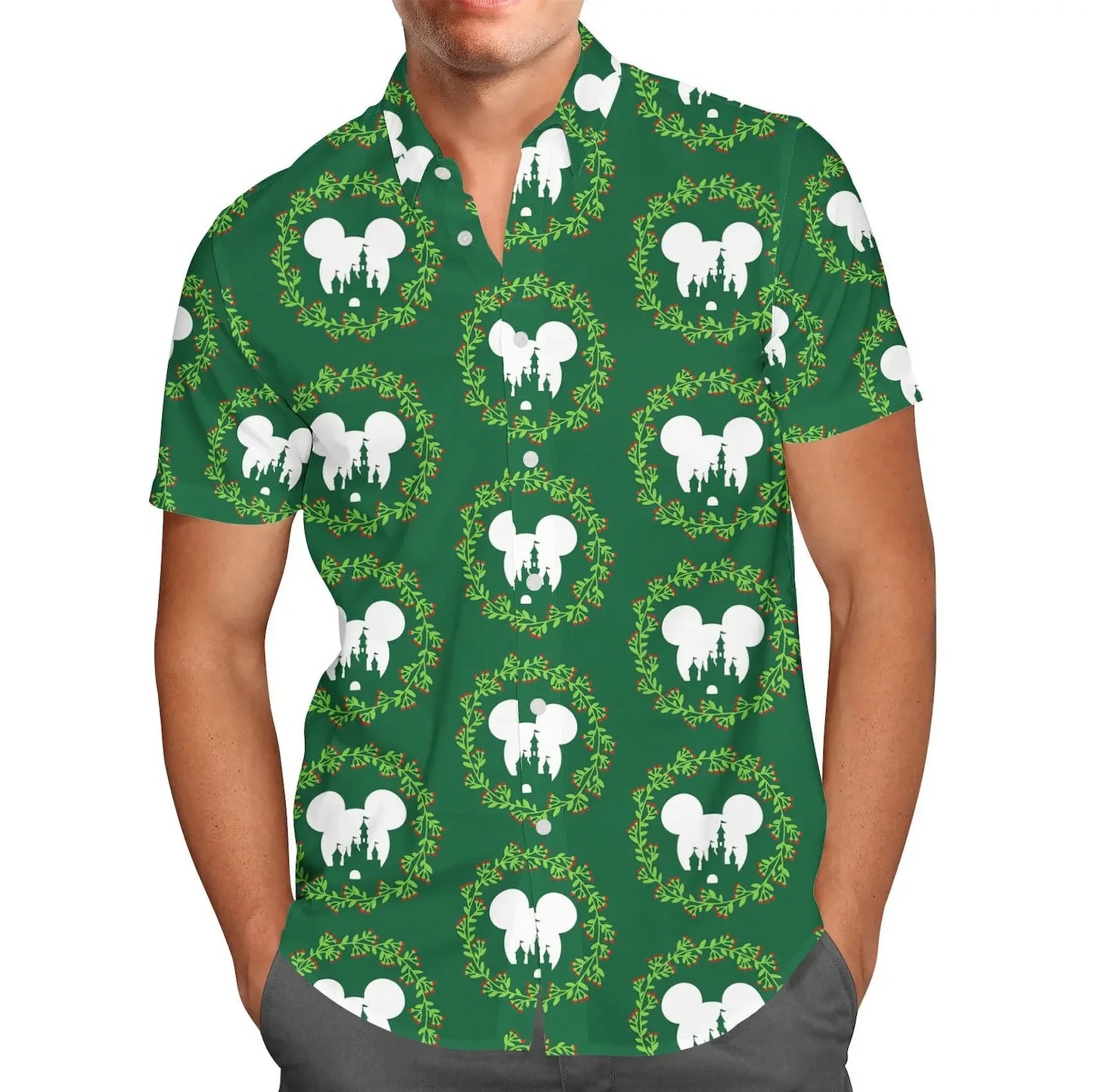 Valentine Disney Castle Printed Short Sleeve Hawaiian Beach Shirt