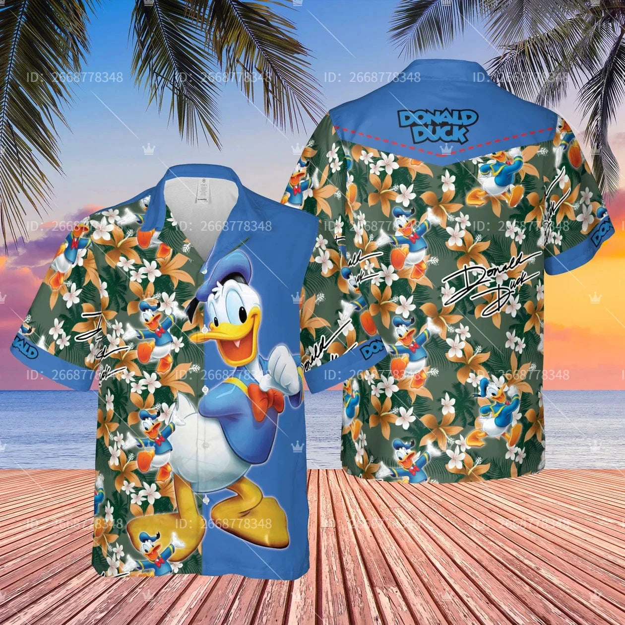 Hawaiian Style Donald Duck Printed Funny Casual Shirt