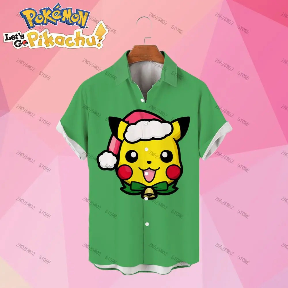Pikachu Lightning Strike Printed Cute Button Up Hawaiian Shirt