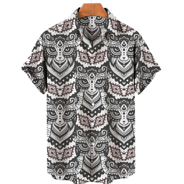 Men's Cat Theme Summer Friendly Hawaiian Beach Shir