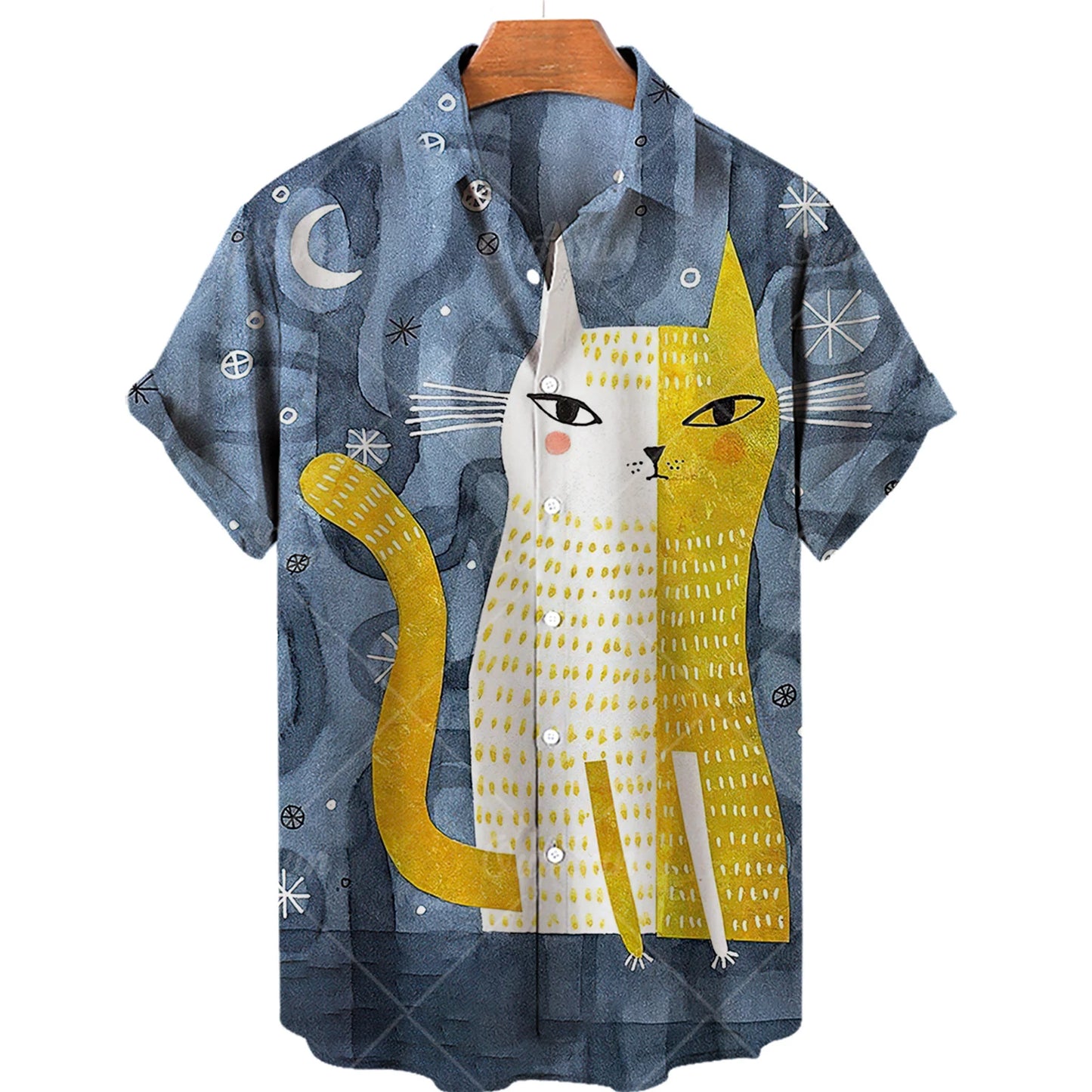 Vintage Harajuku Style Cat's and Dog's Face printed Beach Shirt