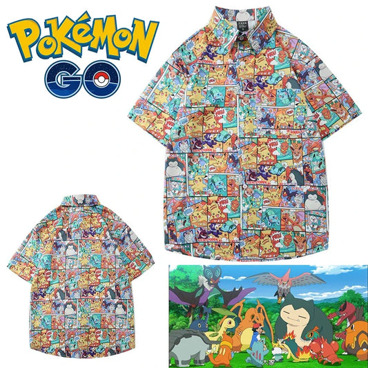 All popular Pokémon collaged Vintage Hawaiian Shirt with Pikachu and Snorlax