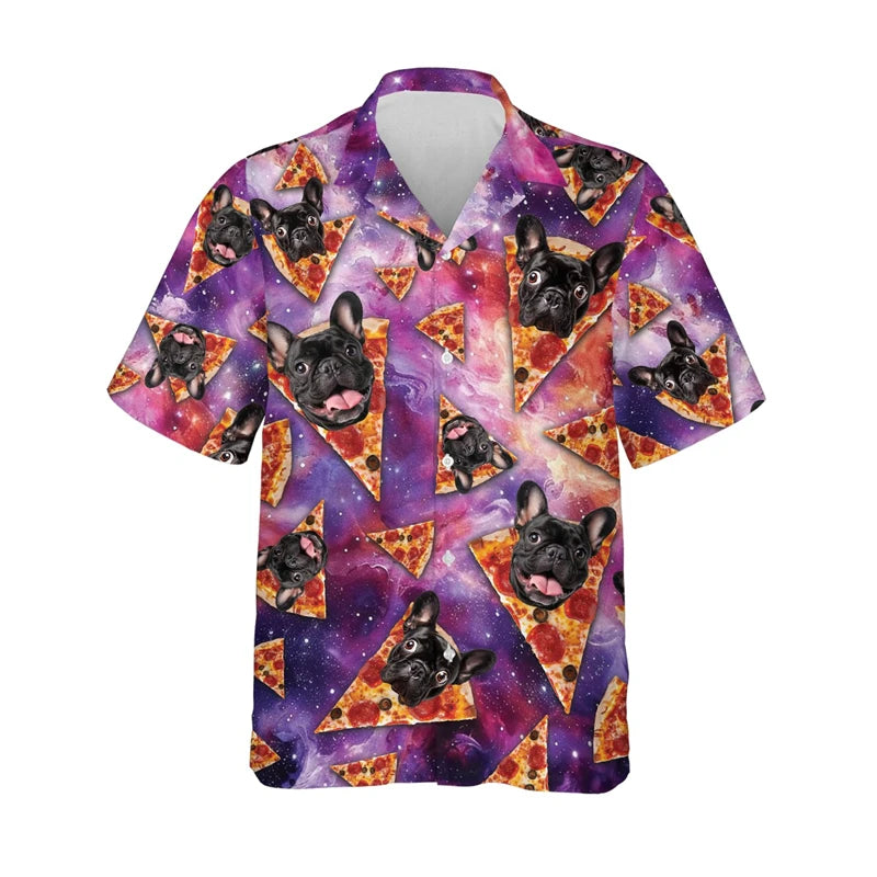 Funny Dog Face with Pizza Slice Hawaiian Beach Shirt