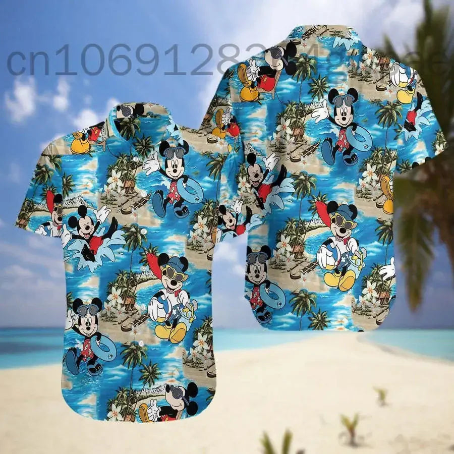 Minnie Mouse and Mickey Mouse Printed Short Sleeve Disney Hawaiian Shirt