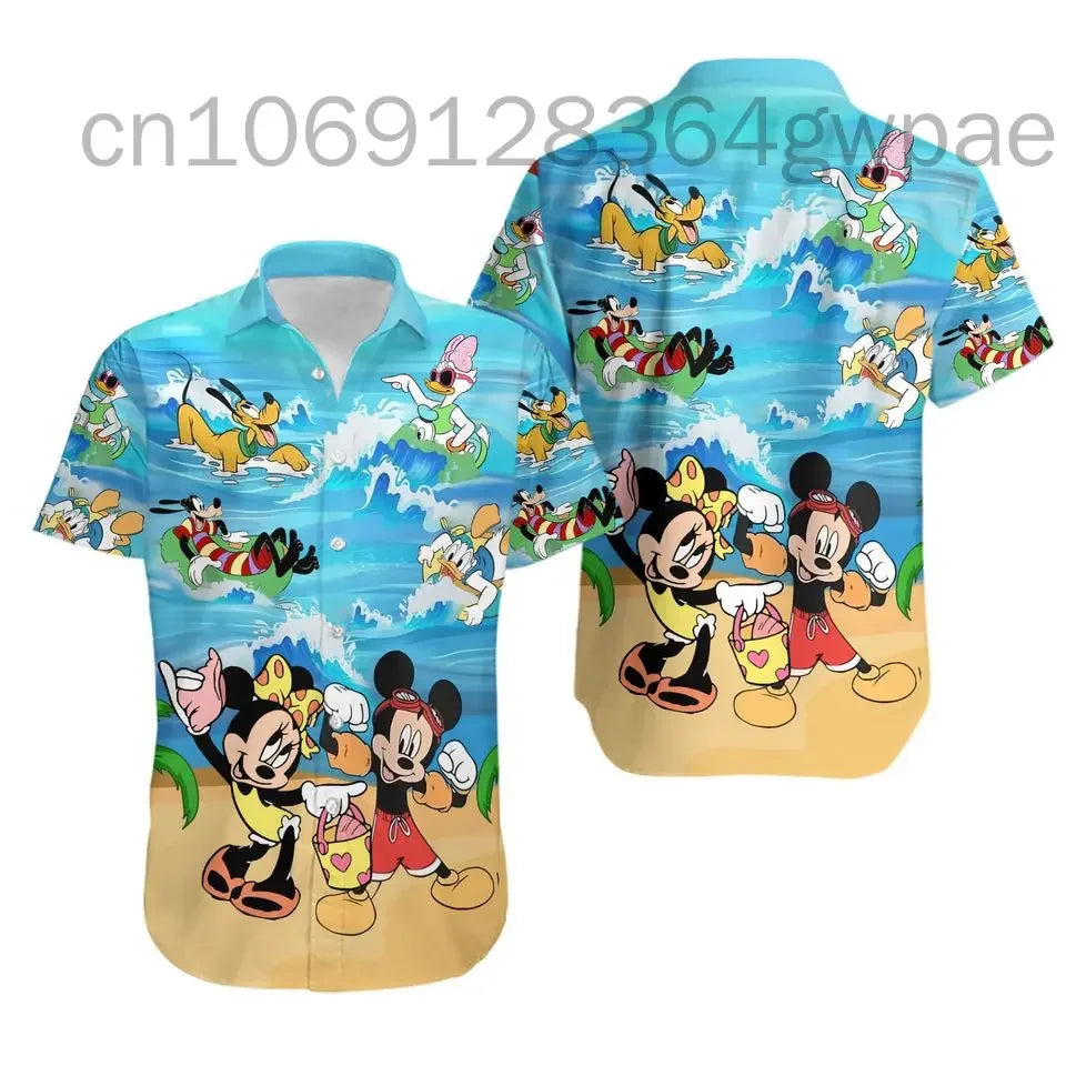 Minnie Mouse and Mickey Mouse Printed Short Sleeve Disney Hawaiian Shirt