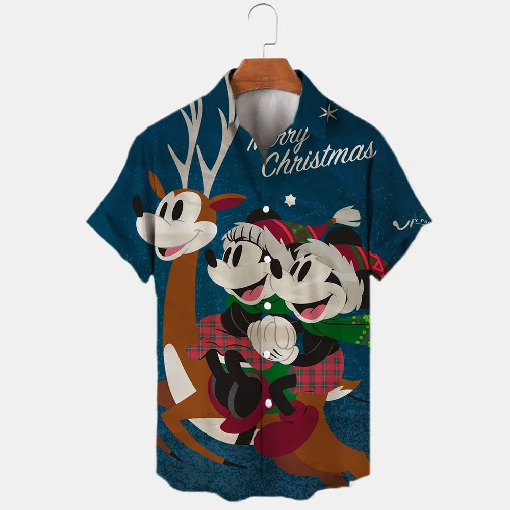 Solid Color Vintage-Style Disney Cartoons Christmas Hawaiian Shirt