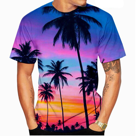 Men's Summer Beach Sunset View Printed Hawaiian T-shirt