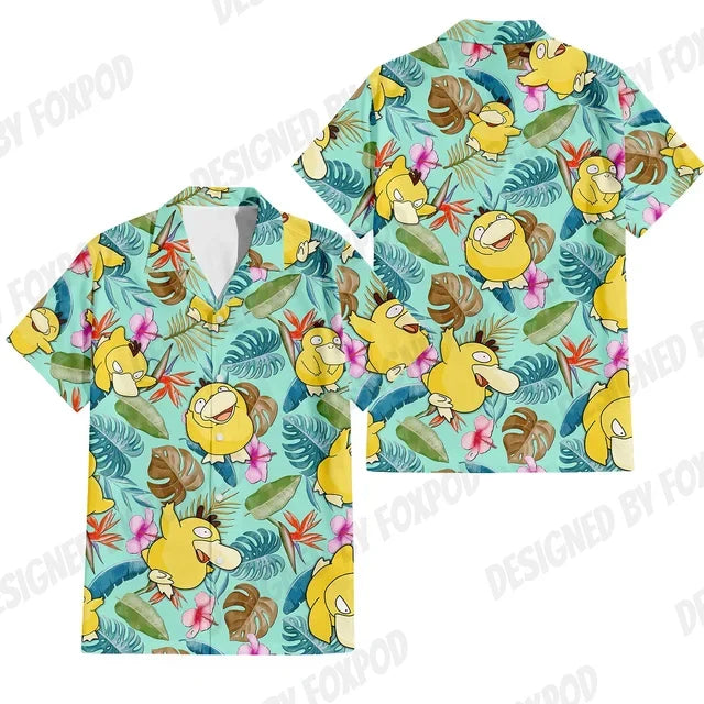 Various Types of Pokemon Printed Funny Hawaiian Beach Shirt