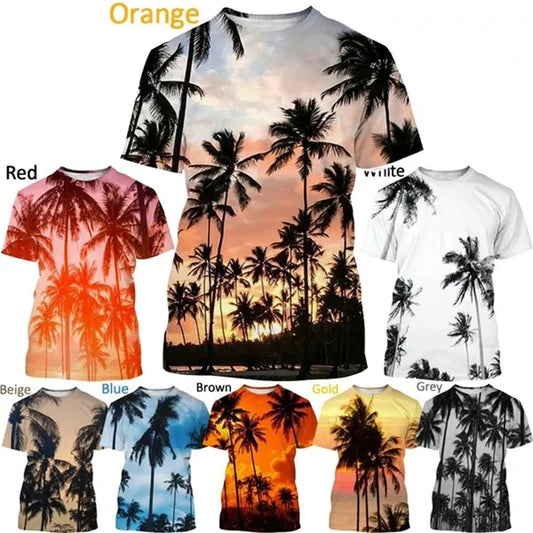 Tropical Coconut Tree Designed Hawaiian 3D Printed Beach T-shirt