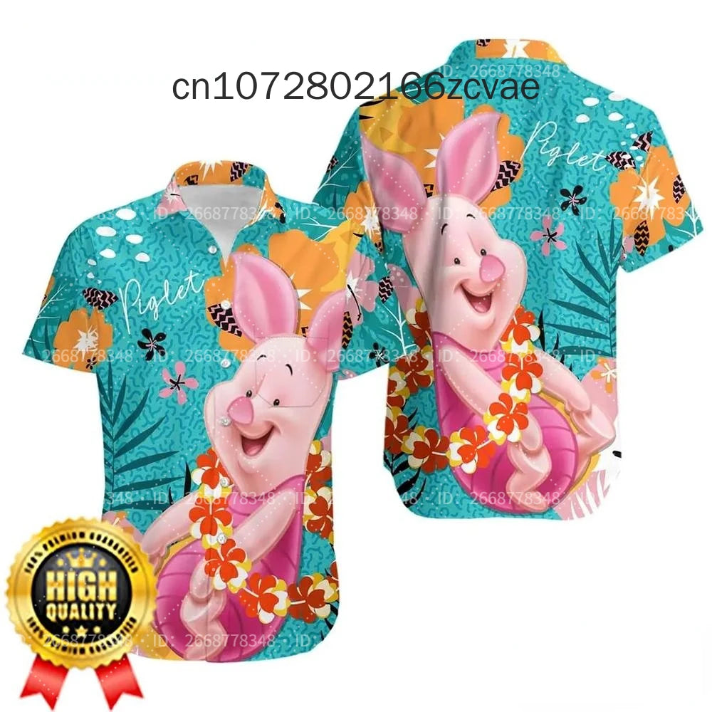 Winnie The Pooh Piglet Summer Style Button-up Disney Hawaiian Shirt