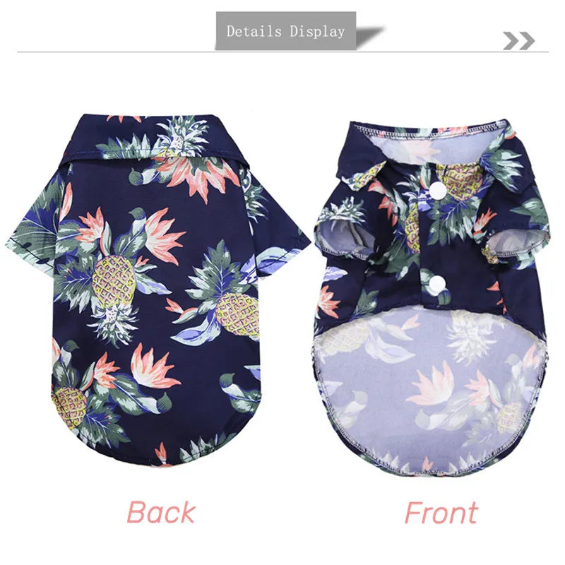 Pineapple, Floral, and Tropical Leaf Designed Hawaiian Print Shirts for Dogs