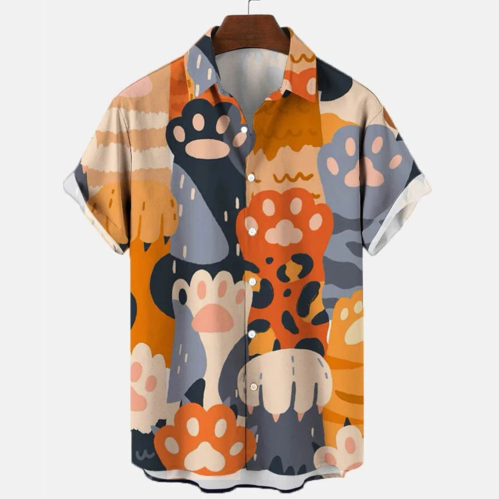 Cartoon Cat Family Animal Printed Short Sleeve Hawaiian Shirt
