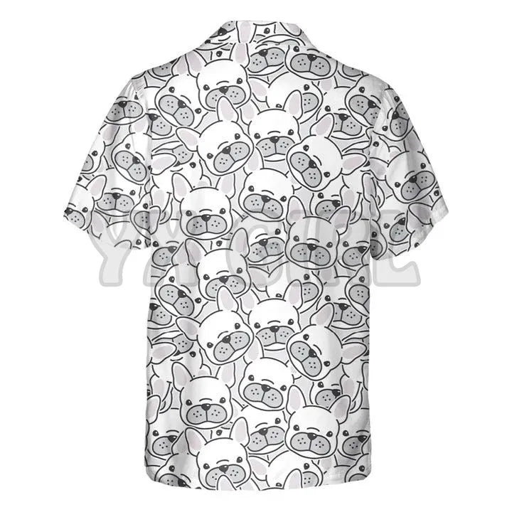 Black and White Dog Face Sketch Style Hawaiian Shirt