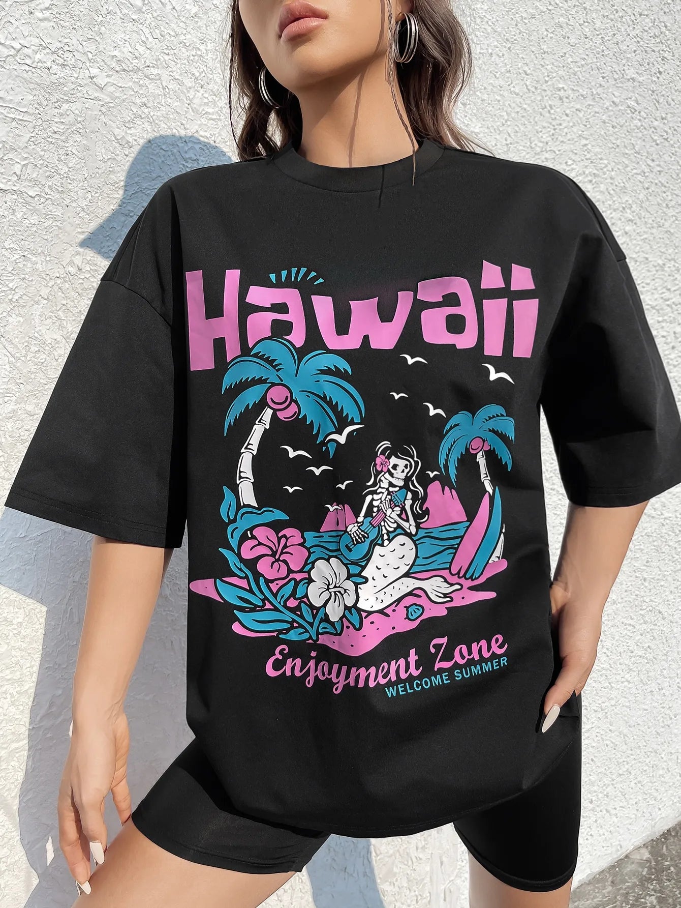 Ladies Hawaii Island and Mermaid-Designed Beach T-shirt