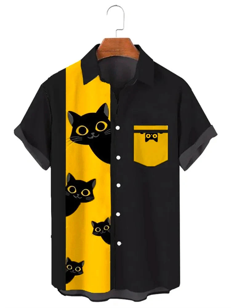 Hawaiian Horror Cat-faced Short Sleeve Haluin Shirt