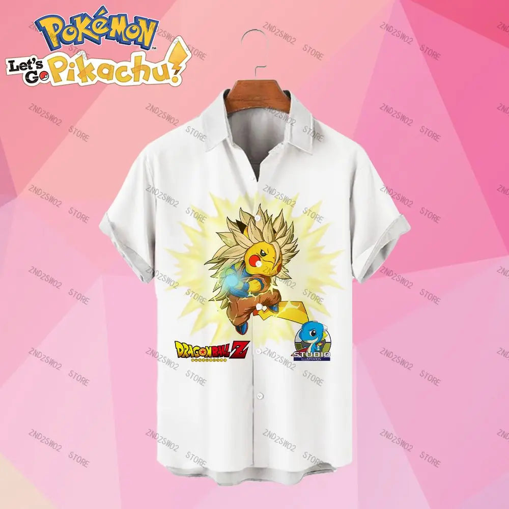 Pikachu Lightning Strike Printed Cute Button Up Hawaiian Shirt