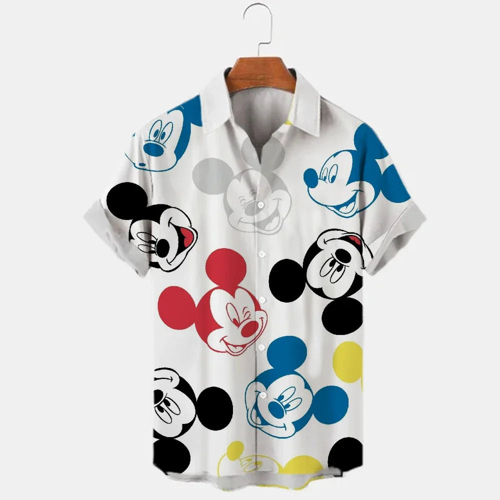 Disney Mickey Mouse Face Printed Colorful Hawaiian Shirt
