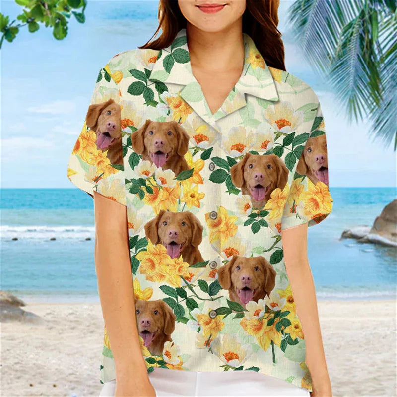 Dogs Face and Fruits Printed Hawaiian Shirt