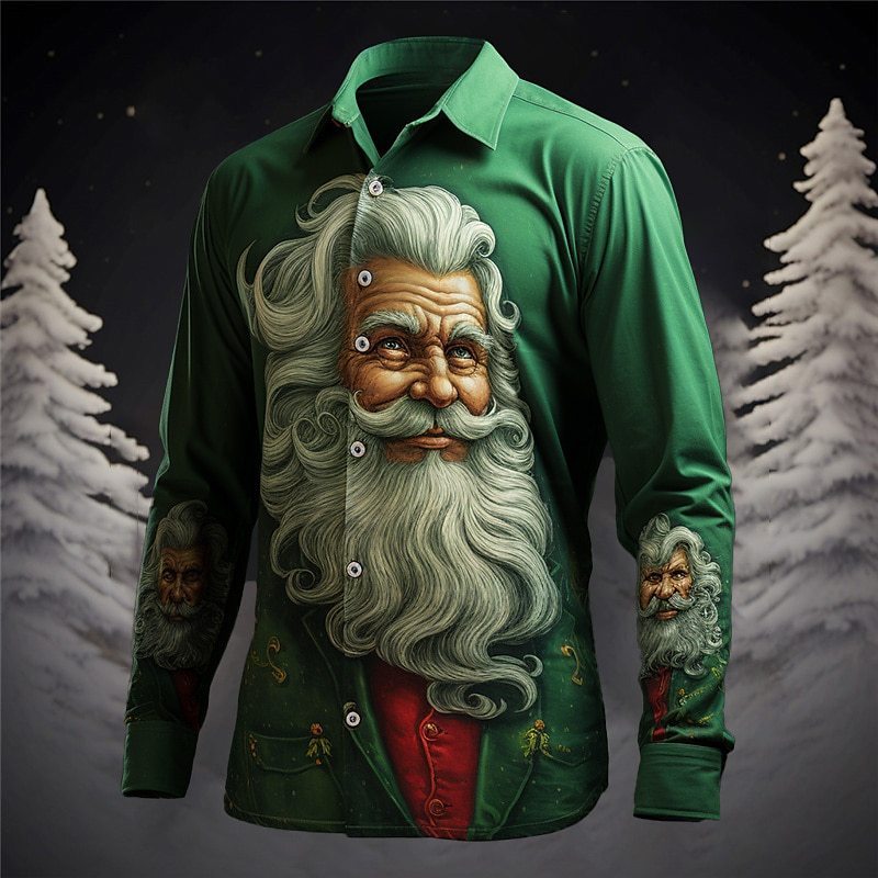Sleigh Bells & Grumbling (Long Sleeves!): Celebrate the holidays in style with a festive, long-sleeve Hawaiian shirt featuring a 3D printed design of a disgruntled Santa Claus