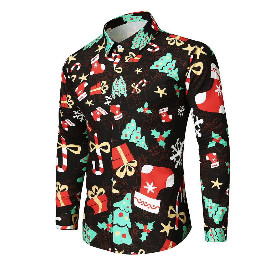 Cozy Up with Christmas Cheer: Men's Christmas Print Long Sleeve Shirt. This long-sleeve shirt with a festive Christmas print is perfect for layering and adding holiday flair to your outfit.