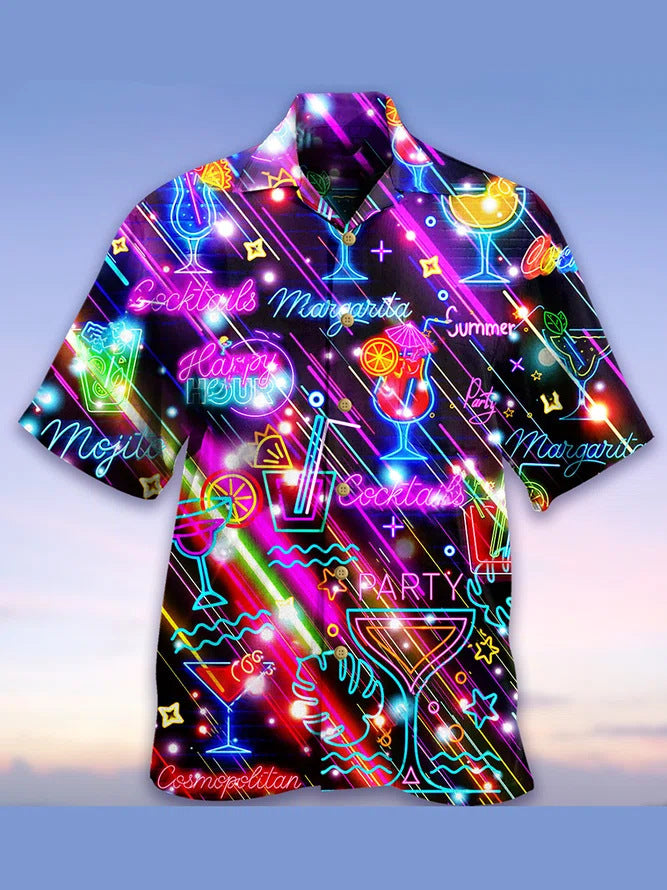 Santa's Island Getaway: Men's Digital Print Santa Hawaiian Shirt. Spread holiday cheer in a festive Hawaiian shirt featuring a digitally printed Santa Claus design.