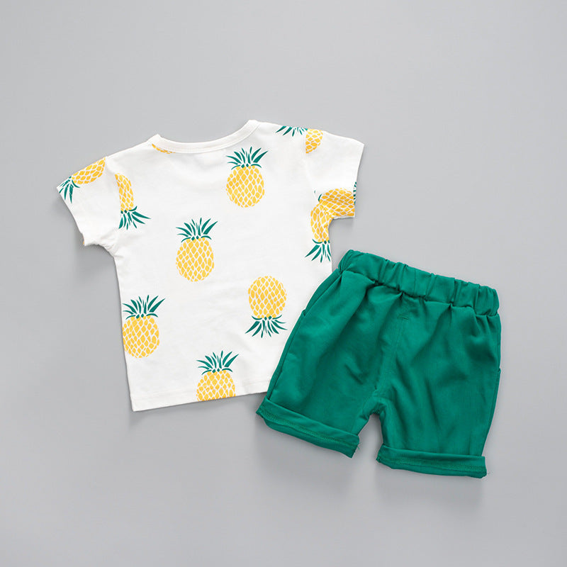 Kids Summer Beach Syle Short-Sleeve Pineapple Print T-Shirt And Shorts