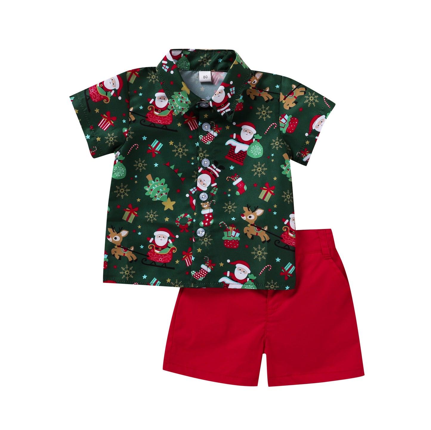 Kids' Santa Cartoon Print Christmas Hawaiian Shirt and Pant Set