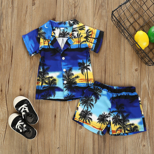 Boy's short-sleeved shirt with a fun coconut print, perfect for summer