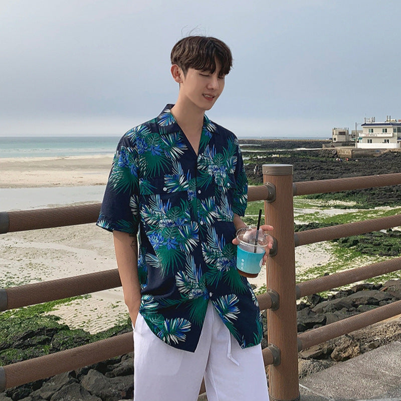 Hawaiian Style Short-sleeved Floral Shirt Korean Version Trend Ins Fashion Men