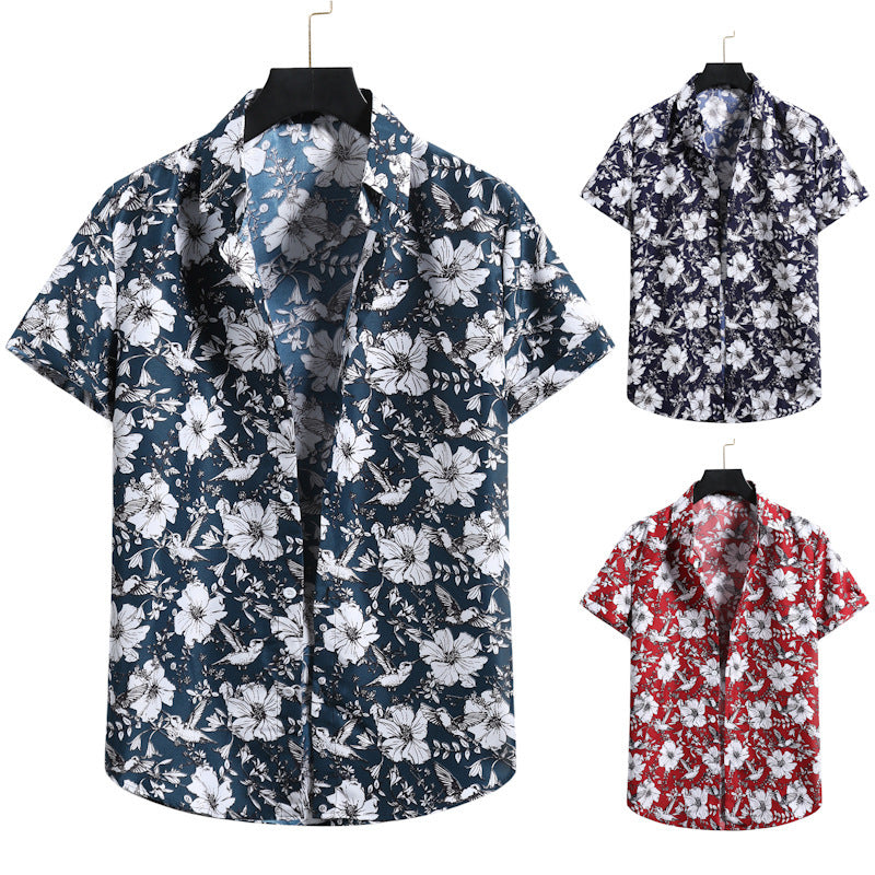 Summer New Men's Floral Shirt Hawaiian Print Short-Sleeved Shirt