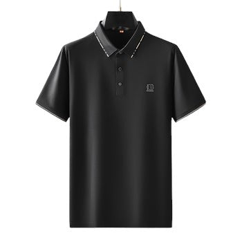 Black Ice Silk Short Sleeve Polo Shirts for Men
