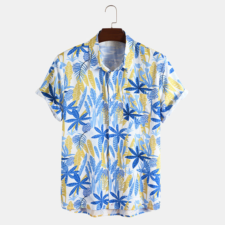 New Foreign Trade Men's Short-sleeved Floral Shirt Hawaiian Shirt
