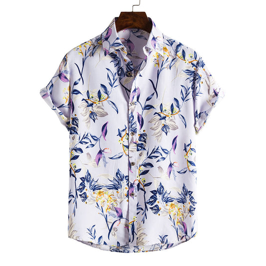 Men's short sleeve Hawaiian shirt with casual holiday floral design