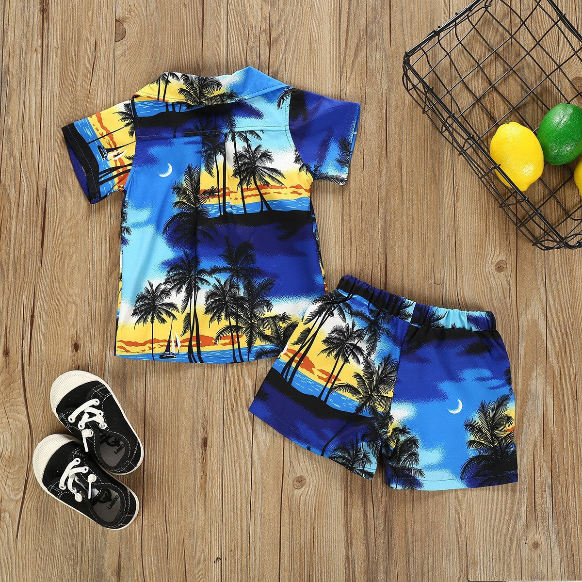 Boy's Coconut Trees and Sunset Printed Hawaiian Shirt