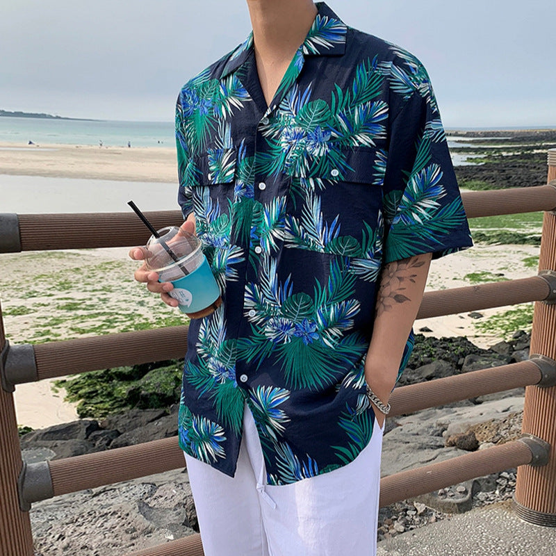 Hawaiian Style Short-sleeved Floral Shirt Korean Version Trend Ins Fashion Men