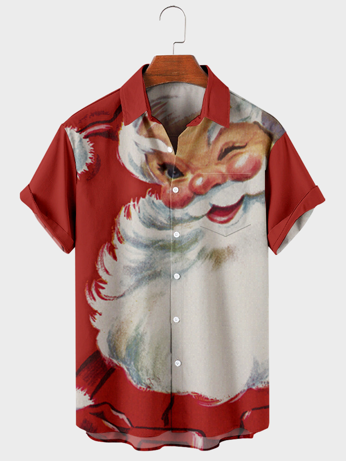 Island Santa Style: Men's Santa Claus Digital Print Hawaiian Shirt. Spread holiday cheer with a touch of aloha in this festive Hawaiian shirt featuring a digitally printed Santa Claus.
