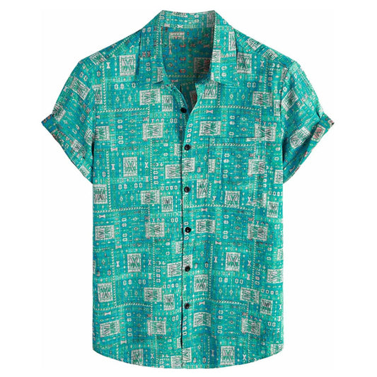 Men's Hawaiian Casual Flower Short Sleeve Single-breasted Beach Tropical Shirt