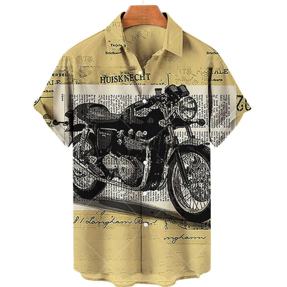 Vintage Racing Print Hawaiian Short Sleeve Shirt