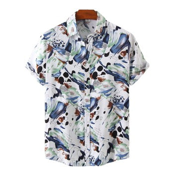 Floral short sleeve shirt for men with lapel collar