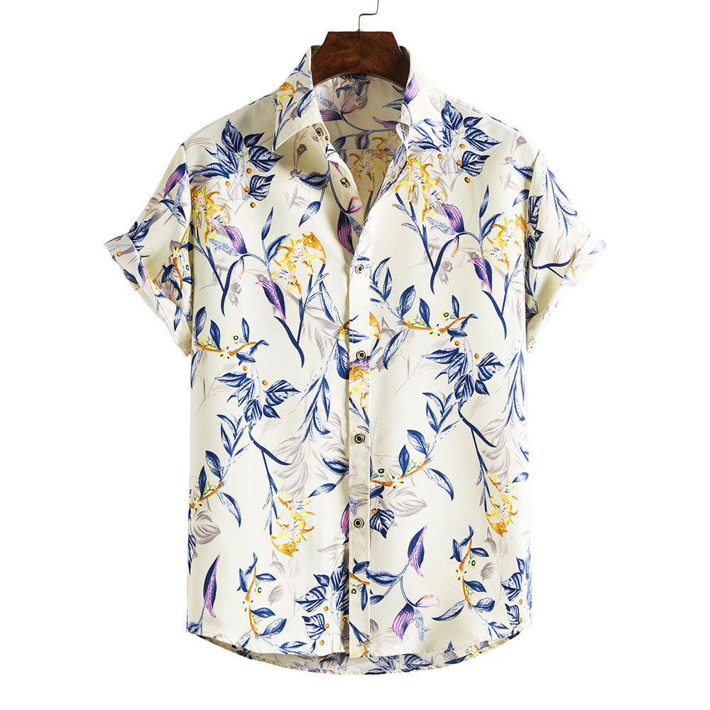 Hawaiian style men's short sleeve shirt adorned with casual holiday floral print