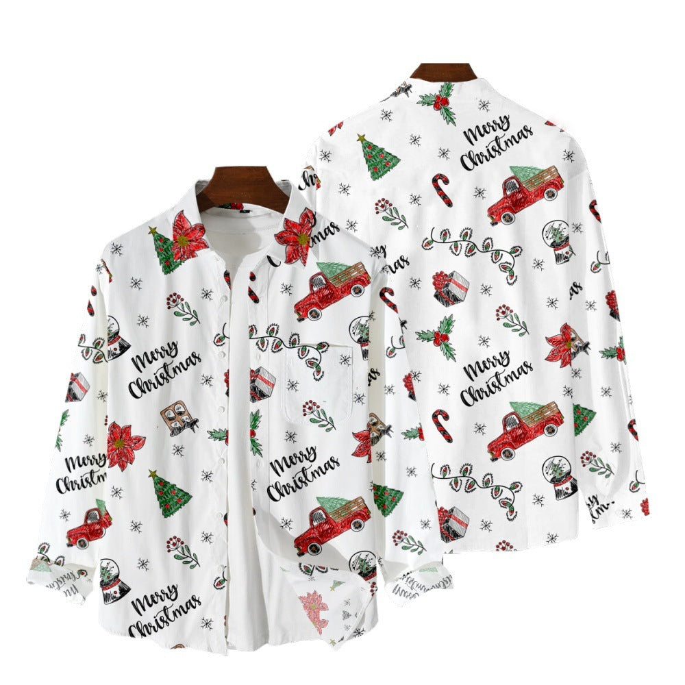 Santa's Island Getaway (Long Sleeves!): Spread holiday cheer in a festive, long-sleeve Hawaiian shirt featuring Christmas imagery