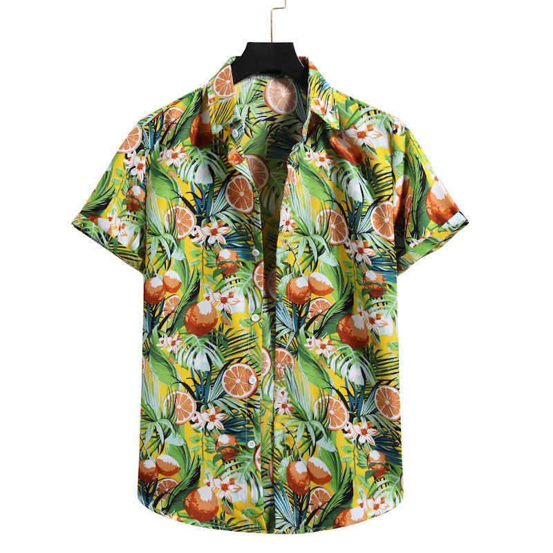 Large Size Cross-border Men's Shirts Casual Beach Men's Shirts Hawaiian Lapel Short Sleeves