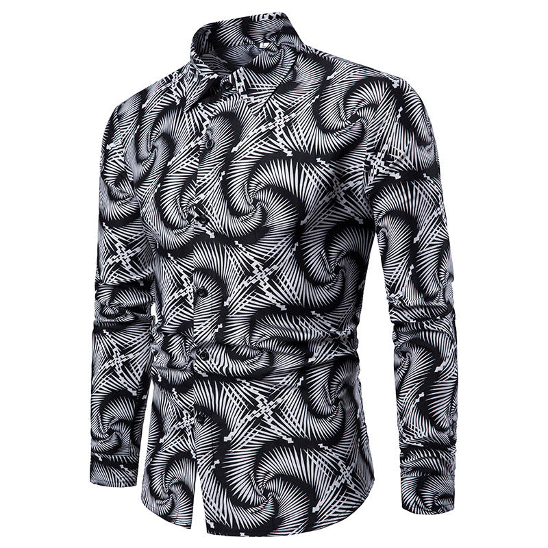Printed Style, Perfect Fit: Men's Long Sleeve Shirt (Slim Fit). Eye-catching prints meet a comfortable slim fit in this casual long-sleeve shirt.