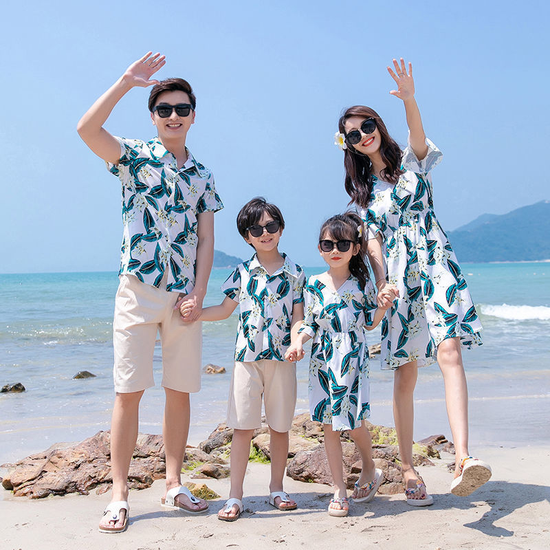 Full Family Matching Printed Short-Sleeve Hawaiian Shirt