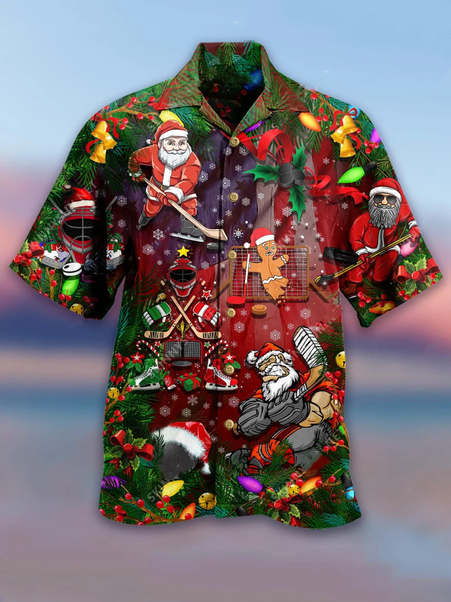 Men's Digital Printed Santa Hawaiian Beach Shirt
