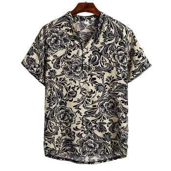 Men's plus size floral shirt with Hawaiian ethnic style digital print
