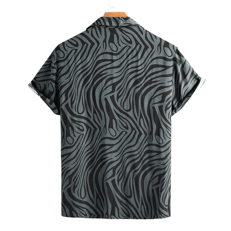 Zebra print shirt for men in shades of green and black pattern