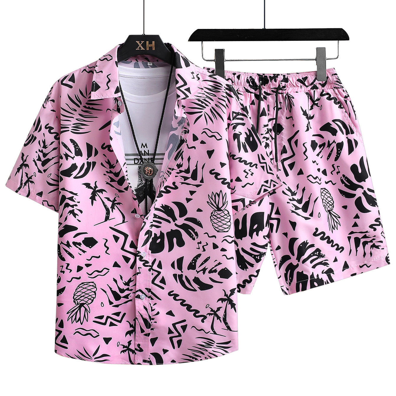 Men's Hawaiian Beach Shirt Suit Printed Loose Color