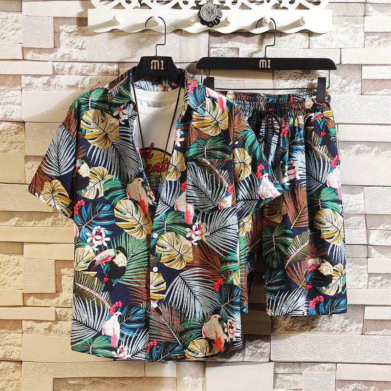 Men's Short Sleeve Floral Shirt Set Hawaiian Shirt Fat